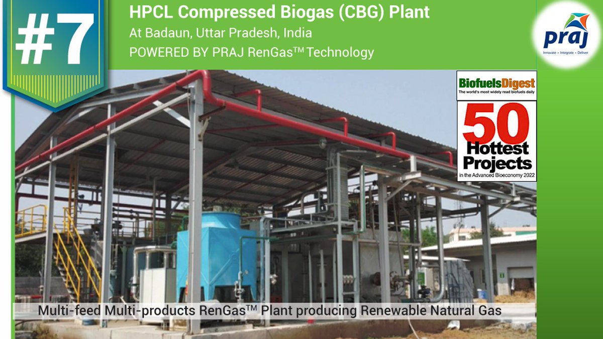 Praj’s home-grown RenGas (TM) process-based HPCL CBG project received the 7th Rank in Global Hottest 50 Projects in the Advanced Bioeconomy 2022. (1/3)

#CleanFuel #BioFuel #CBG #EnvironmentalFriendly #CircularBioeconomy #SustainableClimateAction