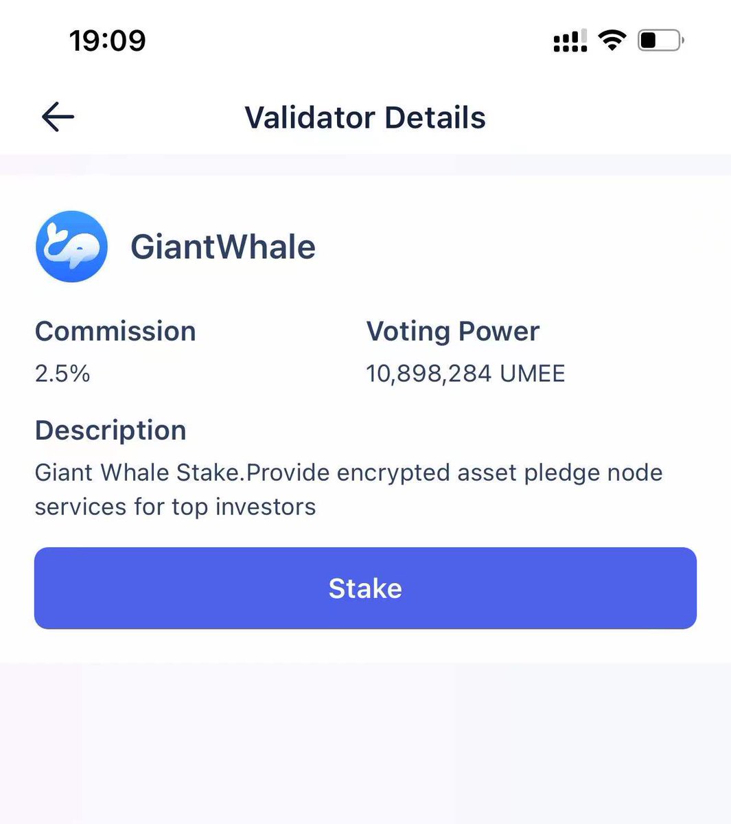 GiantWhaleStake's tweet photo. In less than only 12 hours, Giant Whale has officially become an officially certified Active Validators,Voting Power achieve 10898 UMEE. Thank all delegator for their support 
@Umee_CrossChain @keplrwallet https://t.co/2VDmGJw7NR