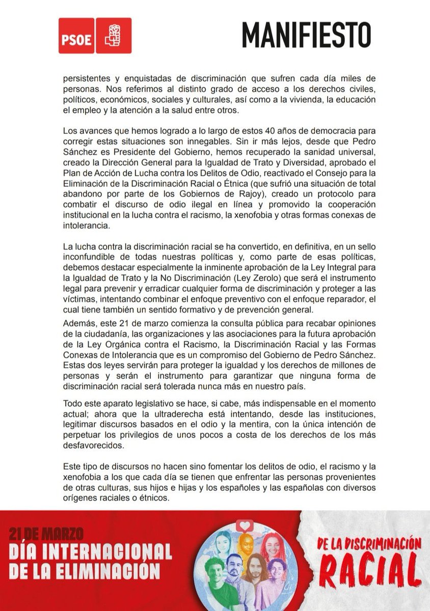 Reivindicamos una ciudad de #Madrid

❌Sin discriminación

🕊Libre

✌🏼Sin odio

⚖️Justa

👏🏻Equitativa

💖Inclusiva 

#CombateElRacismo 

No a la #DiscriminaciónRacial