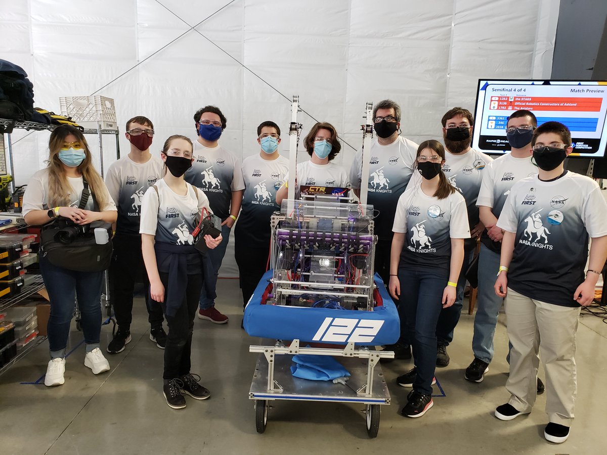 GsstChemistry's tweet photo. FRC Team 122 competed over the weekend. With a tweaked robot and more experienced drive team, they were able to put in more cargo and hang from the bar for all matches! They were captain of the 4th seeded alliance but couldn’t get past the tough 1st seed. Nice work NASA Knights! https://t.co/0VxEbjq6wj