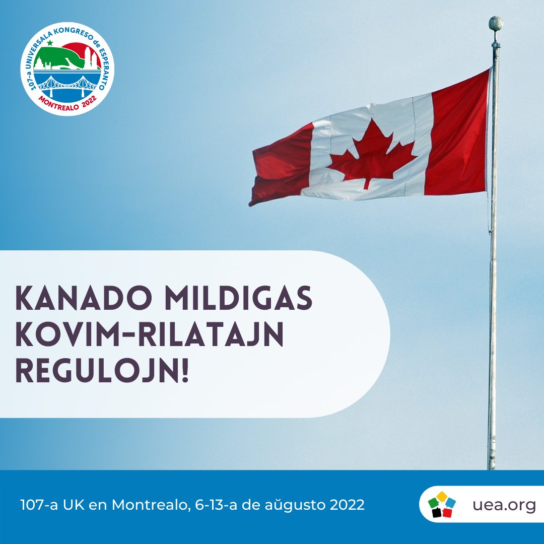 esperanto2022's tweet photo. Kanado kaj Kebekio mildigas KOVIM-rilatajn regulojn!
➡ https://t.co/k2ZXhQKPBr

Eksciu pli pri la ĉi-jara Universala Kongreso de #Esperanto kaj aliĝu ĉe https://t.co/q8NY0YzKjf (kun rabato ĝis la 31-a de marto)! 🇨🇦

#universalakongreso #esperanto2022 https://t.co/bcwaf6ElDK