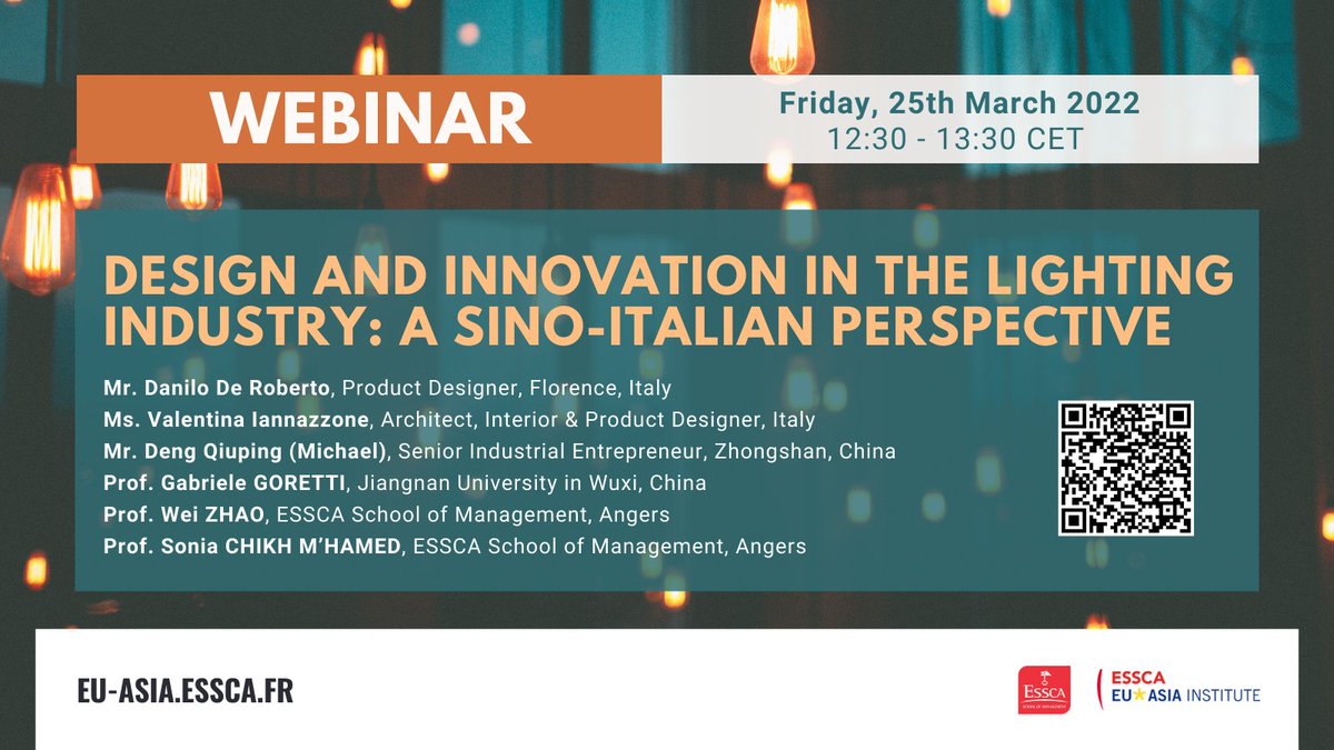 📅During this webinar we will discuss how a Chinese SME in the LED sector adopted an open innovation and incubation strategy. How can design and innovation contribute to the transformation towards incubation? 
⏳ 25 March 22 - 12:30 CET
eu-asia.essca.fr/agenda/researc…