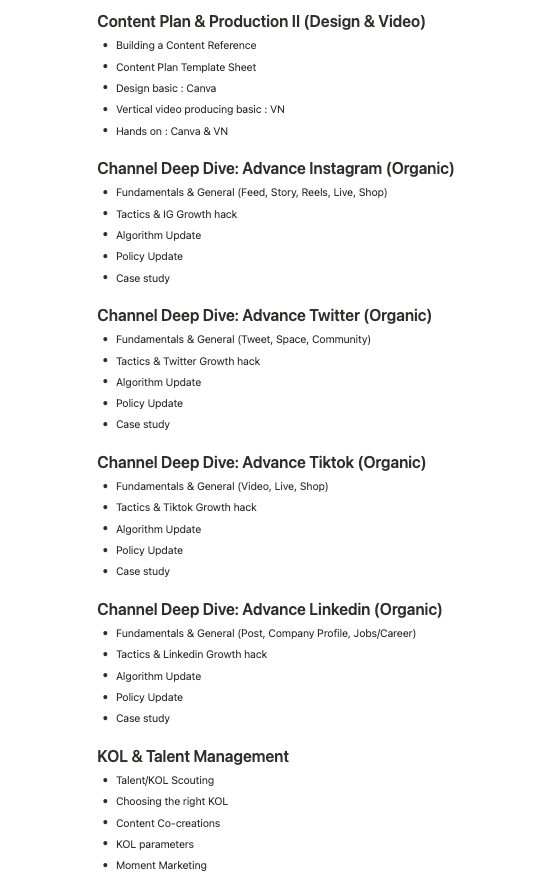 MFaizGhifari's tweet photo. Kami lagi bikin kurikulum untuk Social Media Specialization Bootcamp, dilaksanakan selama 3,5 Minggu / 12 Pertemuan

Materinya dari Frameworks, Copywriting, KOL Management, analytics, deep dive channels: Twitter, IG, Tiktok, &amp; Linkedin

Siapa aja nih yg tertarik ikutan? https://t.co/a2CZ7dMaBu
