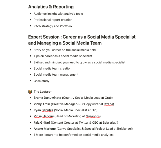 MFaizGhifari's tweet photo. Kami lagi bikin kurikulum untuk Social Media Specialization Bootcamp, dilaksanakan selama 3,5 Minggu / 12 Pertemuan

Materinya dari Frameworks, Copywriting, KOL Management, analytics, deep dive channels: Twitter, IG, Tiktok, &amp; Linkedin

Siapa aja nih yg tertarik ikutan? https://t.co/a2CZ7dMaBu