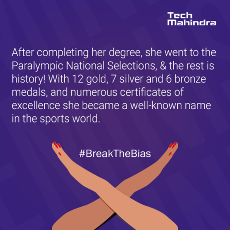 tech_mahindra's tweet photo. Our associate Saritha Gudeti - a Paralympian &amp; a proud TechMighty - shares her story of #BreakingTheBias and rising higher!

We are committed to celebrating Diversity &amp; Inclusion. Know more: https://t.co/LH5mhOKbTC

#WomenHistoryMonth #InternationalWomensDay #IWD #LoveToBeTechM