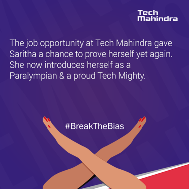 tech_mahindra's tweet photo. Our associate Saritha Gudeti - a Paralympian &amp; a proud TechMighty - shares her story of #BreakingTheBias and rising higher!

We are committed to celebrating Diversity &amp; Inclusion. Know more: https://t.co/LH5mhOKbTC

#WomenHistoryMonth #InternationalWomensDay #IWD #LoveToBeTechM