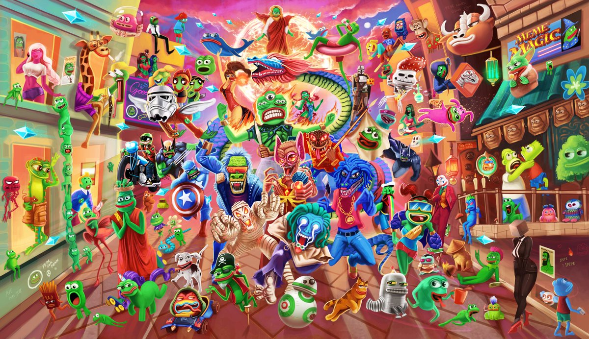 artma42's tweet photo. Hi fam, I minted my latest piece "🐸Pepe Unleashed🐸" on @foundation. This digital painting took me 3 weeks to finish. Inspiration for this piece came from seeing the amazing creations made by fellow frogfam artists. Love you all! 😍🤩🥰
Read more below:🧵
https://t.co/Hbxelt1Nf6 https://t.co/KdtO85Kw95