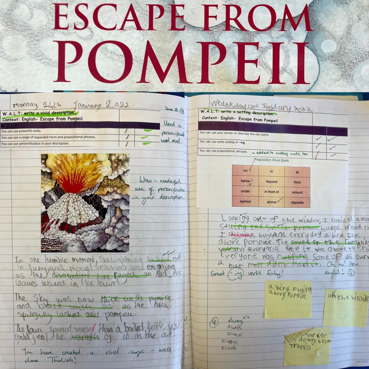 theliteracytree's tweet photo. Marywood Centre (@COBSPRU ) have been using Escape from Pompeii and the children were so proud of their final outcomes! They were so immersed in the text that they also produced some cross-curricular artwork inspired by the setting and the volcano and we think they’re great! https://t.co/ZuCt7OtH7w