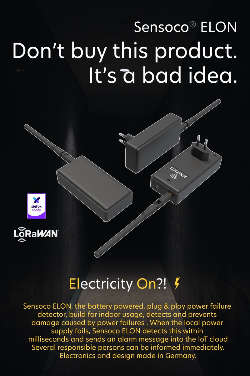 SENSOCO's tweet photo. Don't buy this. Battery powered power failure detector made in Germany. Link in bio. #sigfox #lorawan #greatech #sensoco #iot #monitoring https://t.co/GMFwdtNWIx
