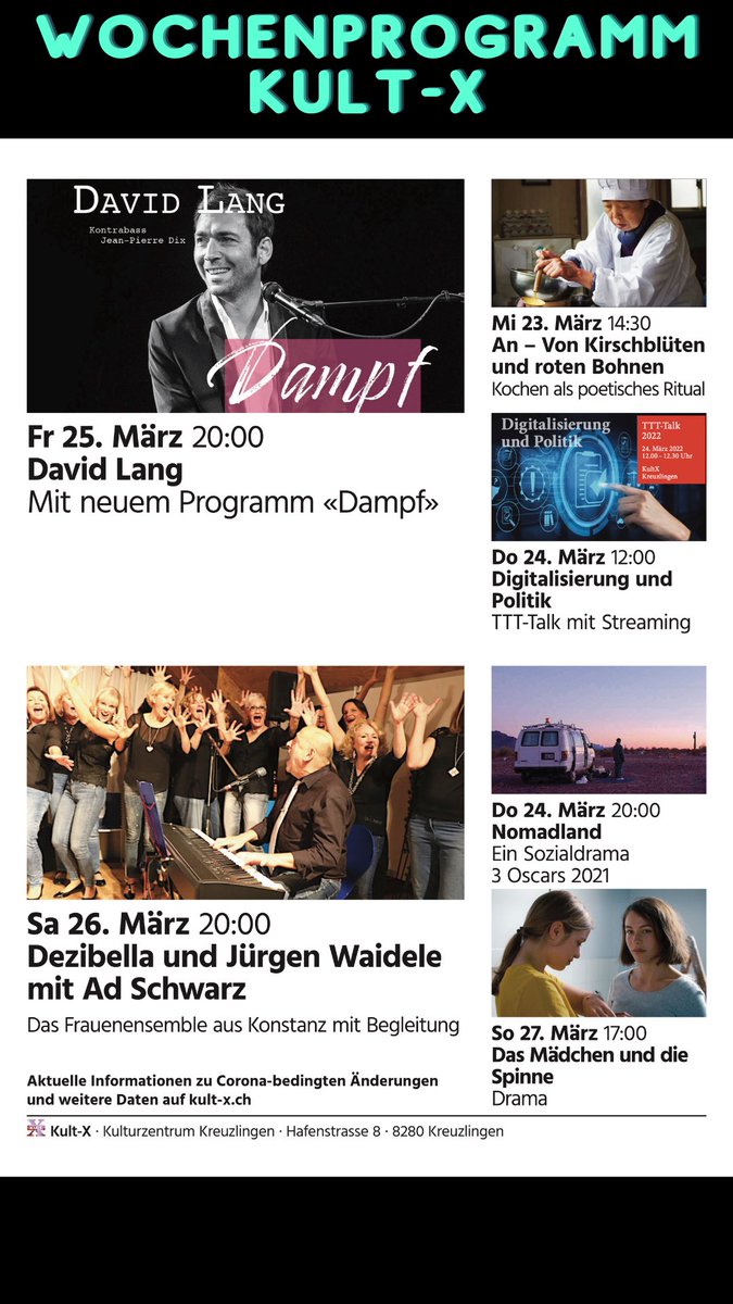 Mit dem Kult-X durch die Woche programm.kult-x.ch/?_monat=&_genr…