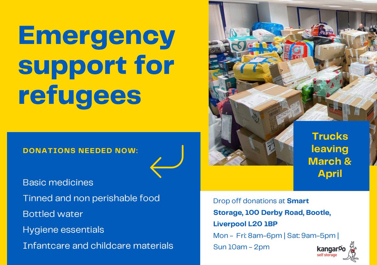 Our store is a donation point, offering emergency support for refugees. Please feel free to pop in to store with: Basic Medicines, Bottled Water, Hygiene Essentials, Tinned Foods & Childcare Materials. #WeStandWithUkraine #Smartstorage #Smartstorageliverpool 💙💛💙💛💙💛