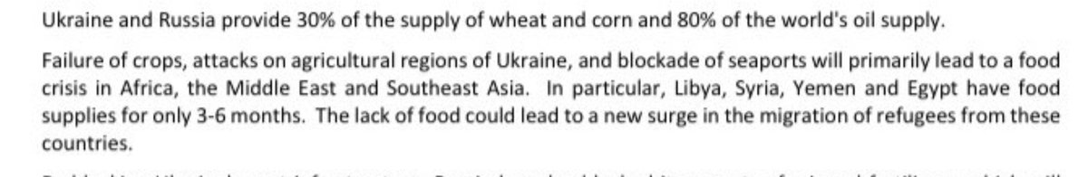 Ukraine's Agriculture Ministry had some sobering analysis over the weekend.
Food exports from the fertile Black Sea region are suddenly off the table

➡️Global food shortages, &amp; systemic geopolitical risks. Mass migrations from food-import dependent countries. 1️⃣
<a href="/GreenSquareAC/">Mike Lee</a>