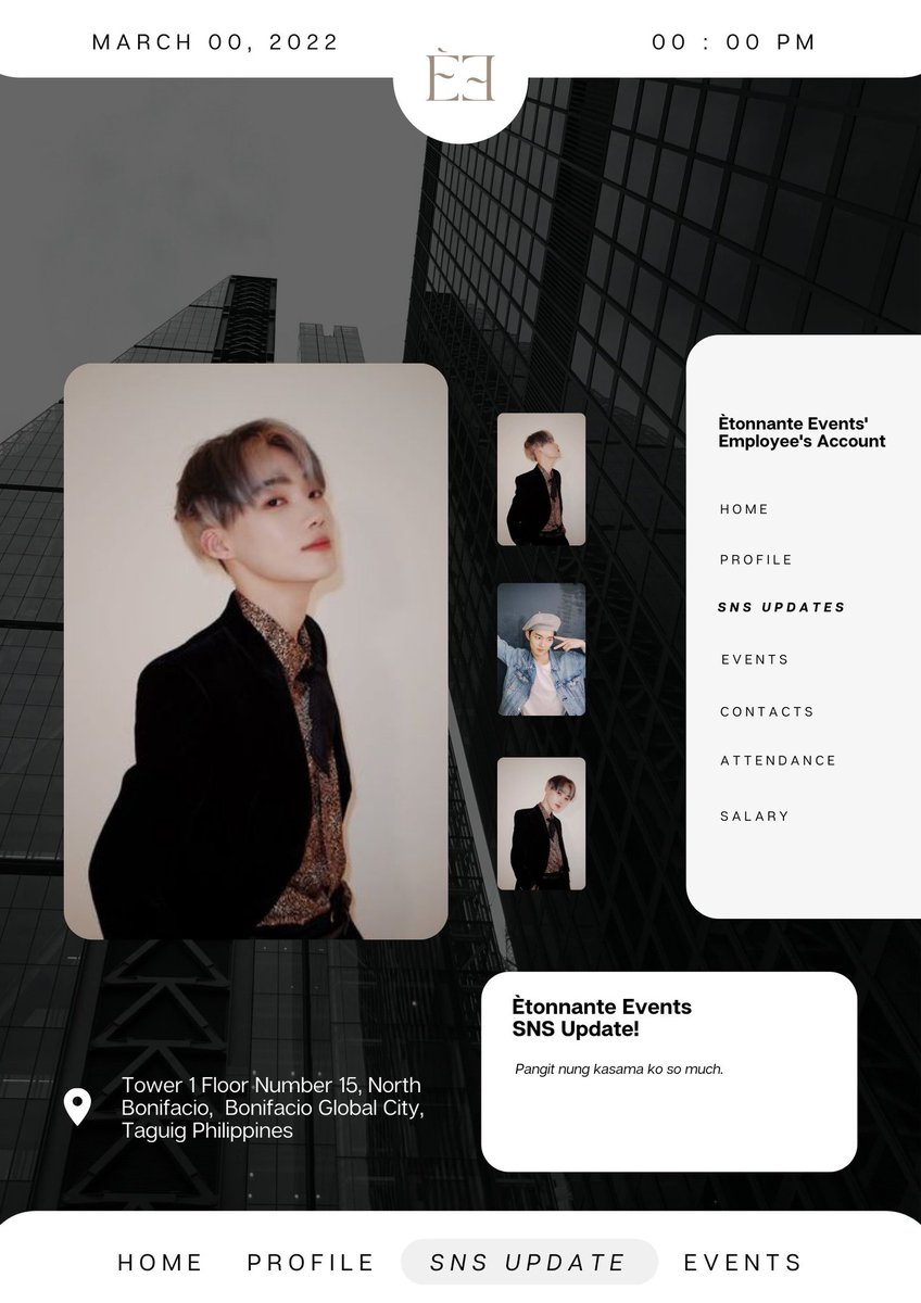 ⠀
           MIROS, VD — SNS UPDATE.⠀

           ◴ 20:00 — March 21, 2022
           ⌕ Ée Bldg, Bonifacio Global City
⠀