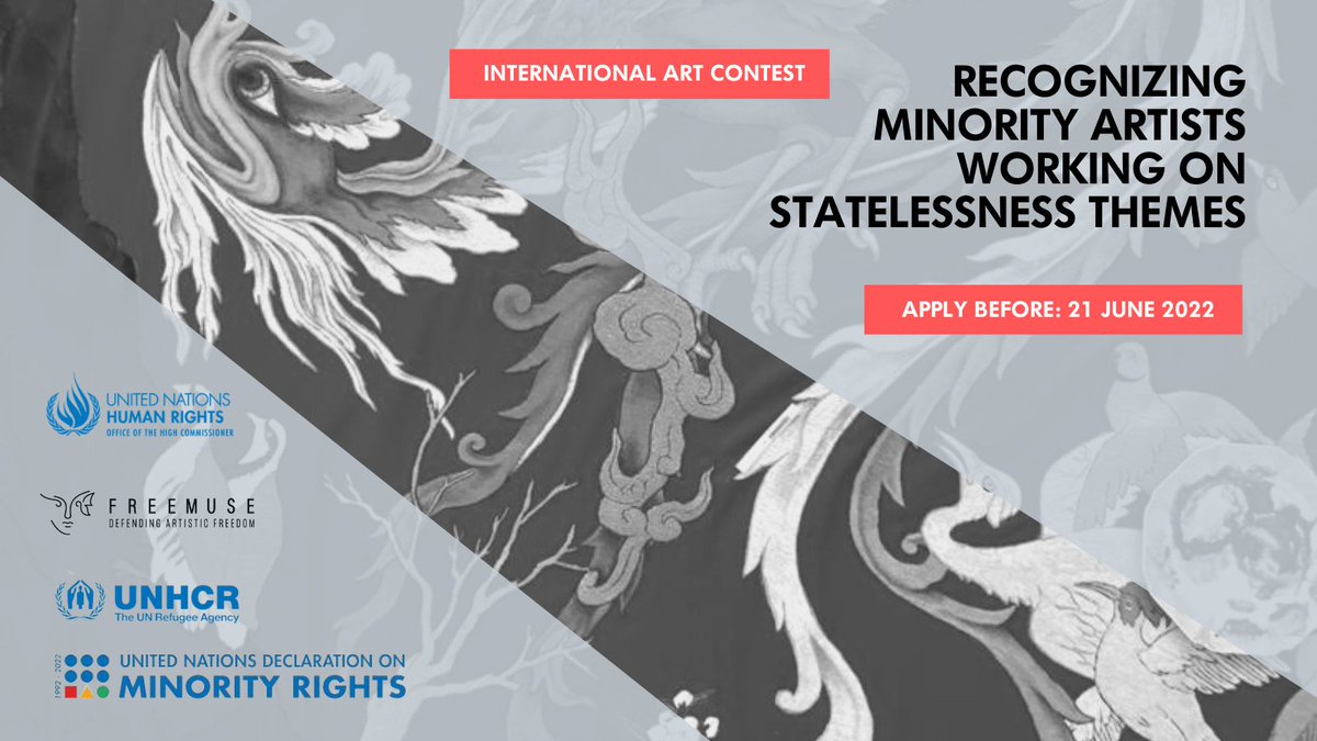 Freemuse98's tweet photo. International Day Against Racial Discrimination: @UNHumanRights, @Refugees, and Freemuse are excited to launch a contest for minority artists who have explored matters relating to statelessness. Apply before 21 June: https://t.co/OVOf9W9SLe

#Allin4MinorityRights #IBelong https://t.co/K0Qw4NH2O6