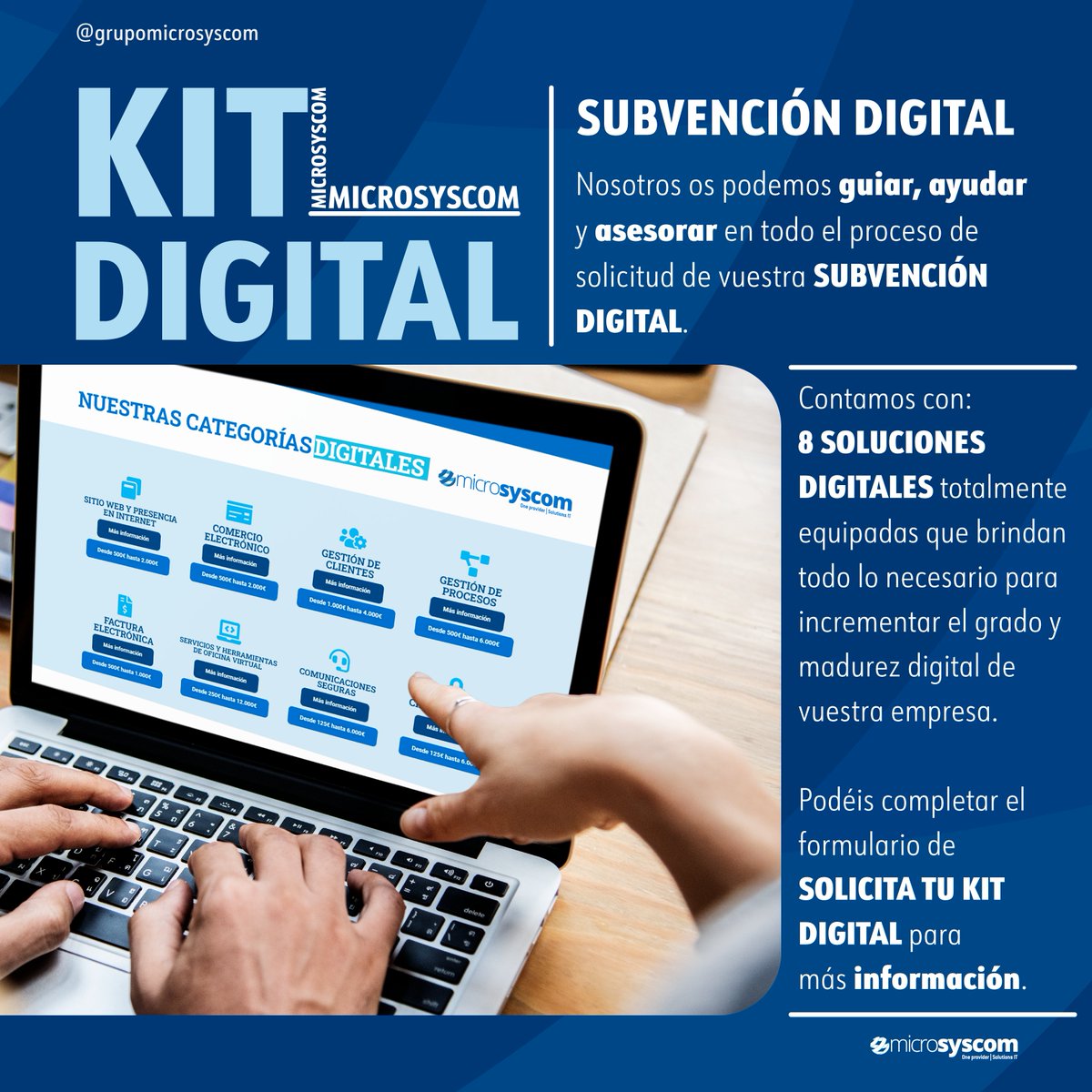 Para enviarnos el formulario, podéis ingresar a microsyscom.com/kit-digital/ y completar las preguntas en el apartado de SOLICITA TU KIT DIGITAL. 💻📩 Nosotros os estaremos guiando en todo momento de la solicitud de vuestra #subvencióndigital. #KitDigital #microsyscom