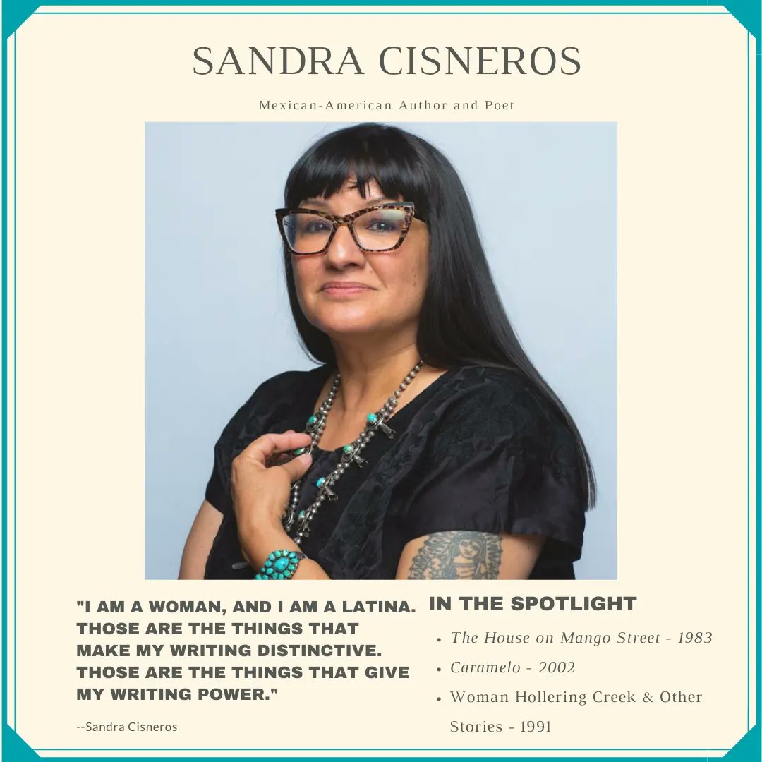 msstate_writing's tweet photo. In celebration of Women’s History Month, we here at the Writing Center are highlighting some of the women whose writing has shaped the last 100 years of literature.

The third author in our spotlight series is Sandra Cisneros!

#WomensHistoryMonth #AuthorSpotlight #MSSTATE https://t.co/DDtCjRdOUC