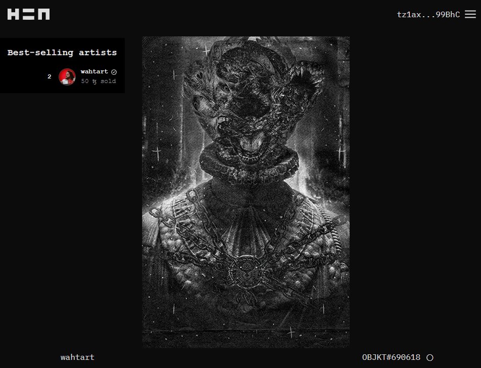 Thanks again for all the unfiltered love growing the legion stronger yet bringing me to HEN main page &amp; Top Selling Artist. Can't thank you guys enough ⚡️🖤⚡️ #BestSellingArtist #CleanNFT #nftcollectors #tezos #objkt #NFTCommunity #hicetnunc #teia #NFTs