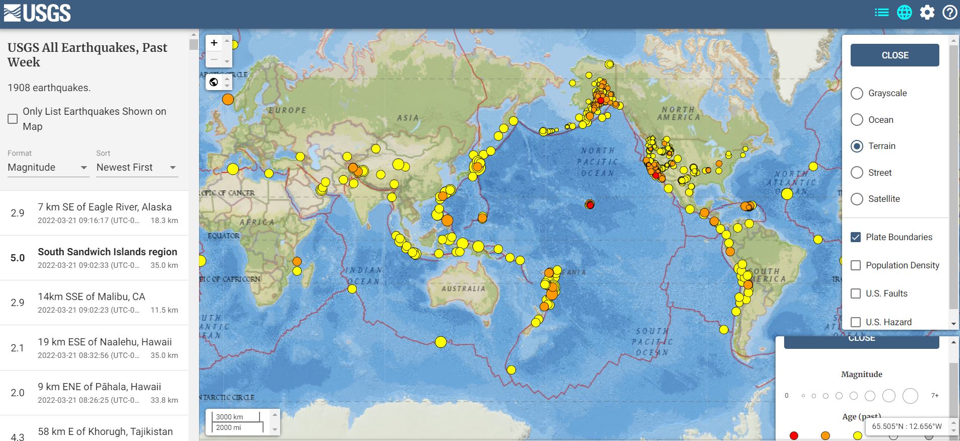 World Earthquake Map Last 7 Days