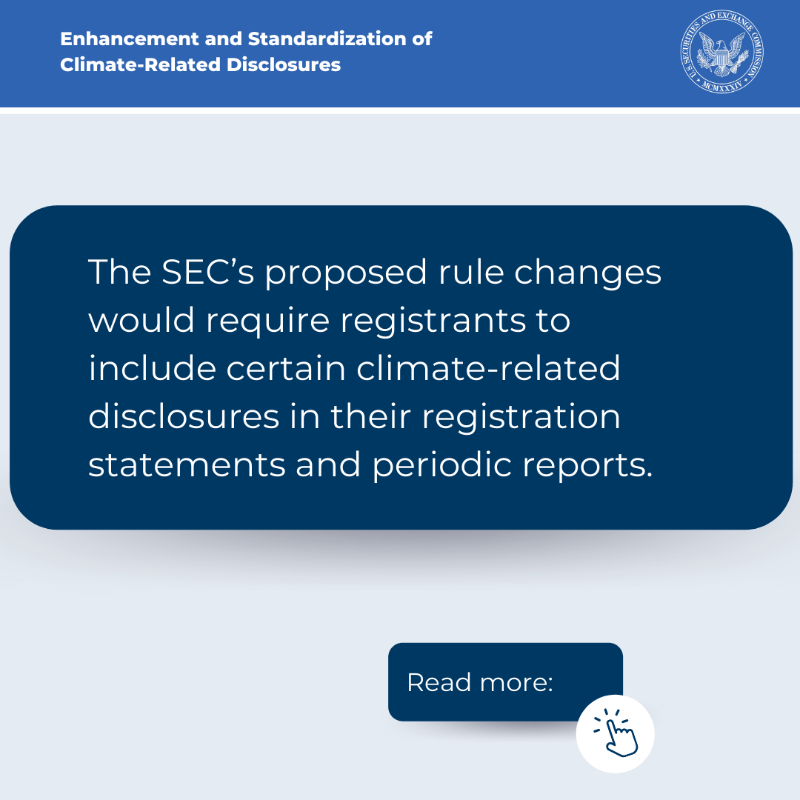 SECGov's tweet photo. The SEC proposed rule changes that would require registrants to include certain climate-related disclosures in their registration statements and periodic reports.
