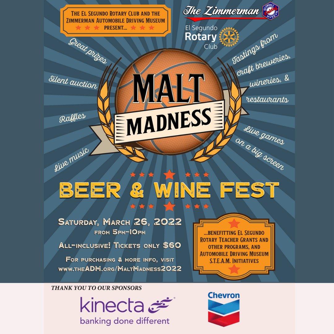 GundoRotary's tweet image. LAST CALL FOR TICKETS!!! Malt Madness 2022 is happening Sat, March 26th @ 5pm. Tickets are all-inclusive with beer, wine, food, live games, silent auction, live music, and special guest appearance from LA Giltinis!
rotaryelsegundo.org