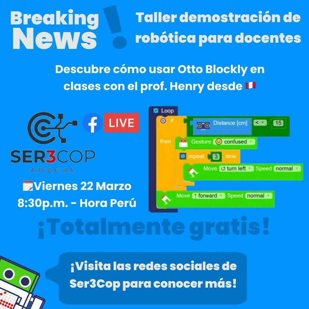 OttoDIY's tweet photo. Si eres docente y estás interesada o interesado en llevar tus clases al siguiente nivel incluyendo a Otto en tu repertorio... no te pierdas este taller demostrativo de la mano de @ser3cop y su líder, Henry... uno de los #OttoBuilders más activos y experi… https://t.co/YhM0QzvuLf https://t.co/MK59N4Ulza