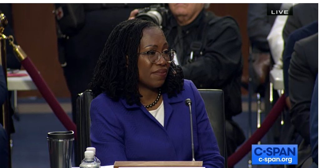 stevenmazie's tweet image. Judge Jackson waiting for Ted Cruz tirade to end.