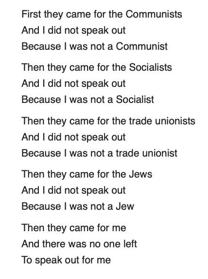 AuschwitzMuseum's tweet photo. #WorldPoetryDay | "First they came ..." is the poetic form of a post-war confessional prose by the German Lutheran pastor Martin Niemöller. It deals with themes of persecution, guilt, repentance, and personal responsibility. https://t.co/guv1zrk3UE