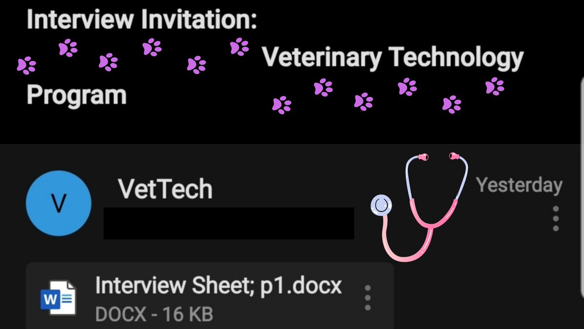 heydorenda's tweet photo. I got a preliminary interview for the Vet Tech program at my school! Super happy &amp; excited to be considered. 🩺🐾

#FutureVetTech #VetTechProgram #VetTech https://t.co/rWD2efOHbP
