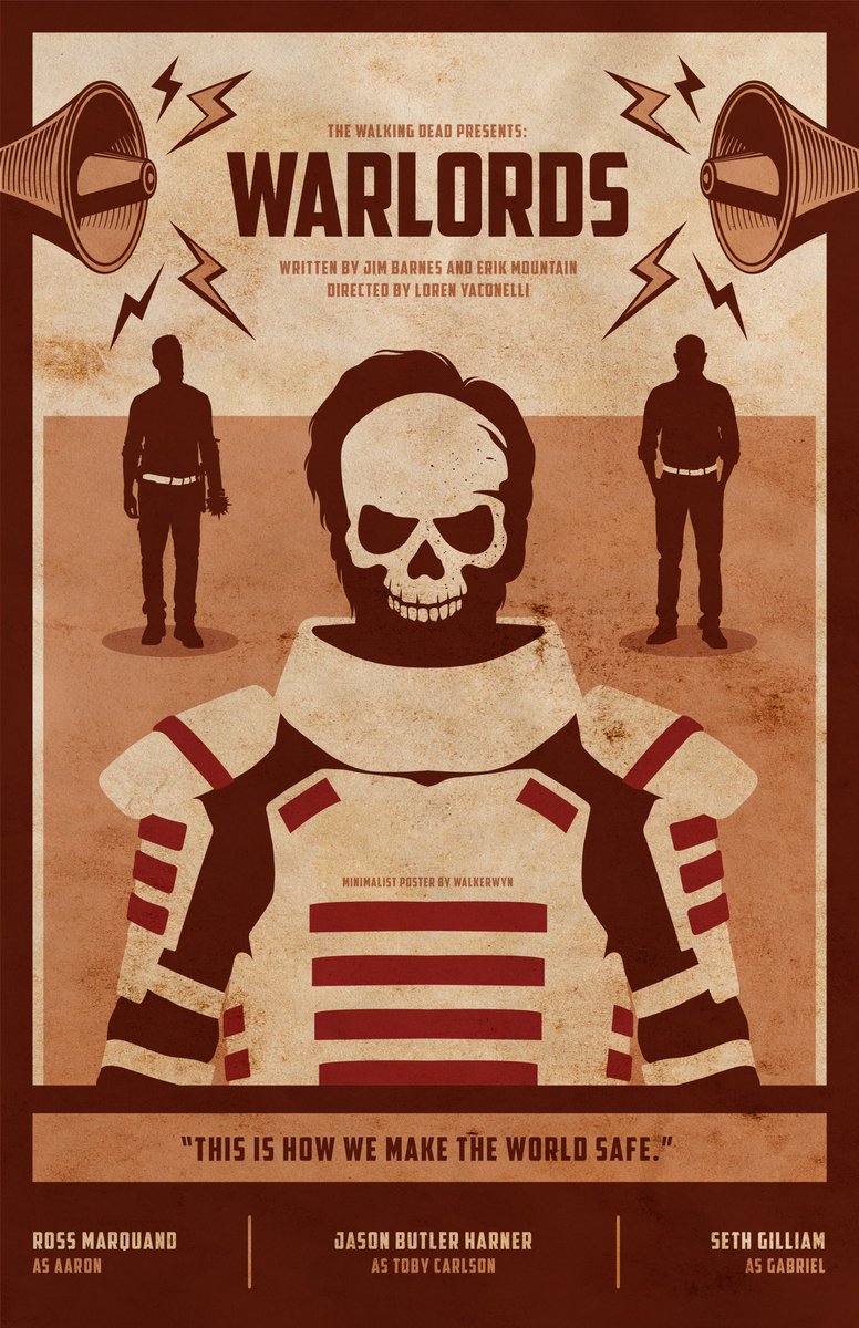 wynthewalker's tweet photo. I guess you could say I really enjoyed last night’s episode, because I somehow managed to start and finish this design in just a few hours. Definitely one of my new favorite episodes of the season. Here’s my minimalist tribute to “Warlords”! 💀 #TWD https://t.co/TVffJypWRd
