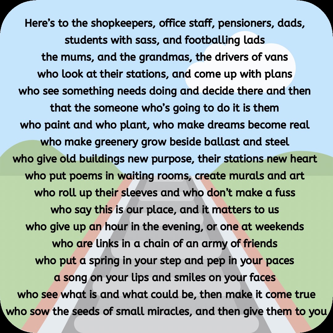 C_R_S_F's tweet photo. It’s #WorldPoetryDay2022 so here is The Station Adopter’s Poem, written by Steve Pottinger from Poets, Prattlers, and Pandemonialists, a collective of Black Country poets dedicated to making the world a better place, one poem at a time. Find out more at https://t.co/mUzqxfiQ9T https://t.co/UuPdmvSLT1