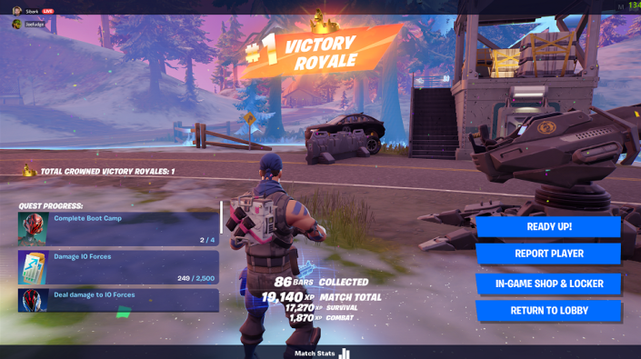 Sibarkk's tweet photo. @TheJoefudge and I decided to try out Fortnite with no building last night. First game shown here. Suffice to say, us old folk are still hip I'd say. https://t.co/w9TA1RzJ7U