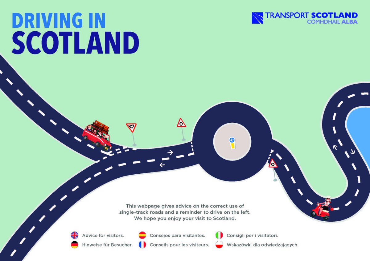 HighlandCouncil's tweet photo. If you are visiting the Highlands, this handy info from @trafficscotland and @RoadSafetyScot has great advice on how to drive on single track roads and remember to drive on the left 😀https://t.co/KG7N5ZhwpS https://t.co/SbeHujA9RW