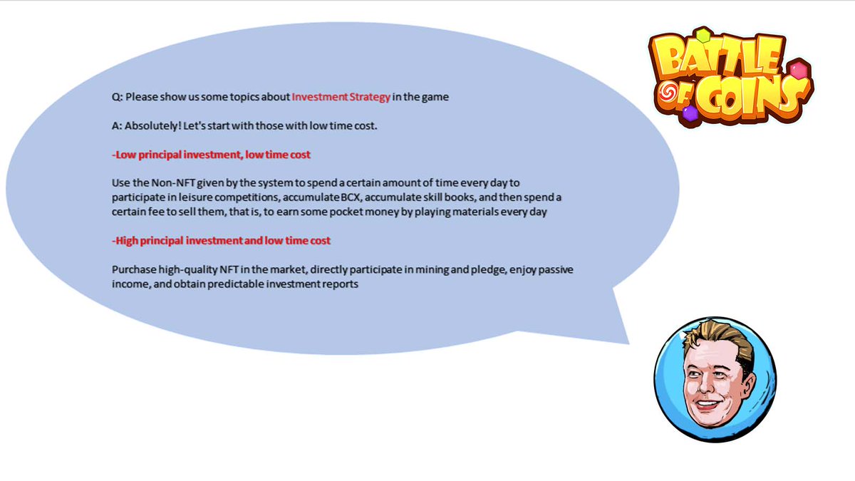 Hello warriors, how are you!

Now we'll introduce you about Investment Strategy, let's start with low time cost.

Follow us and join in our community, you will have chance to participate in our upcoming #NFTGiveaway 
#Blockchain #NFTCommunity #NFTs #GameFi #PlayToEarn