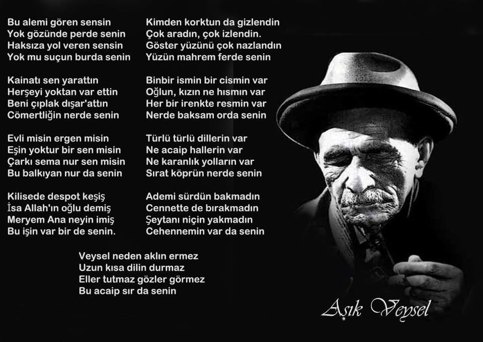 ky0609ky's tweet photo. '' Bu alemi gören sensin. Yok gözünde perde senin. Haksıza yol veren sensin. Yok mu suçun burada senin…''  Aşık Veysel ŞATIROĞLU 
https://t.co/iDfNLTzWsn 
Halk Ozanımız Aşık Veysel'i 48.Ölüm Yıldönümünde Rahmet ve Saygıyla Anıyoruz. https://t.co/7jJT7HPiOZ