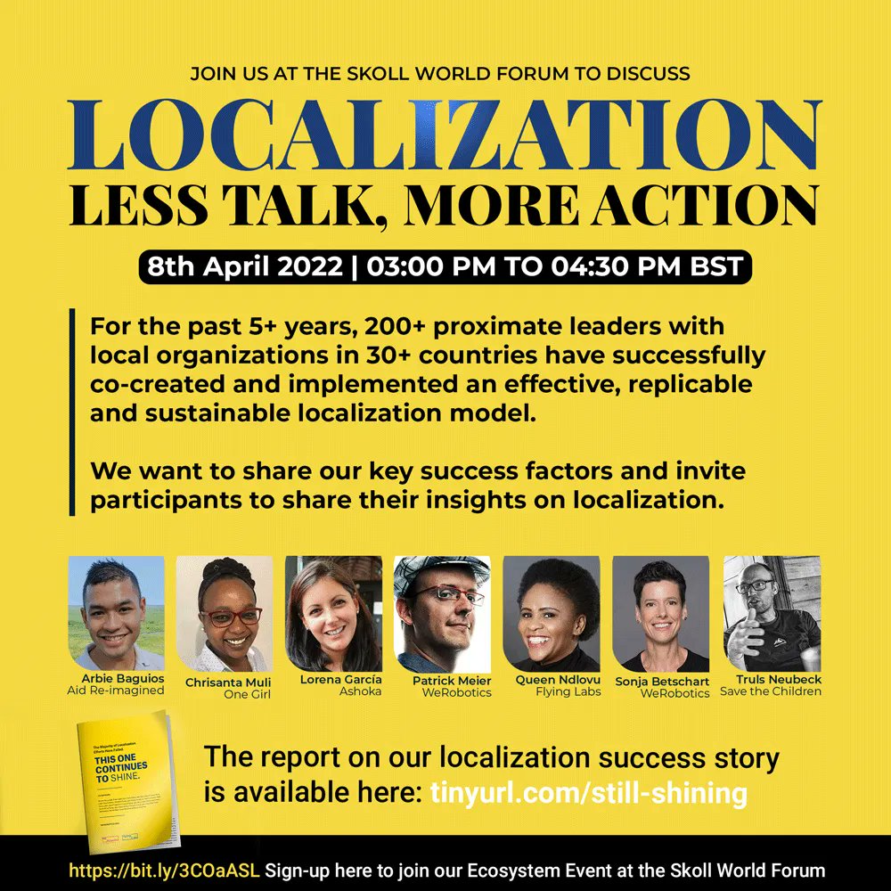 WeRobotics's tweet photo. Join us virtually at the @skollfoundation World Forum on Friday, April 8th at 3pm (Benin time)! Localization is now, so come learn how international organizations can reduce their #PowerFootprints and increase their impact. https://t.co/SW2mKxWjkm #StillShining✨ #SkollWF https://t.co/f2SJH80Mel