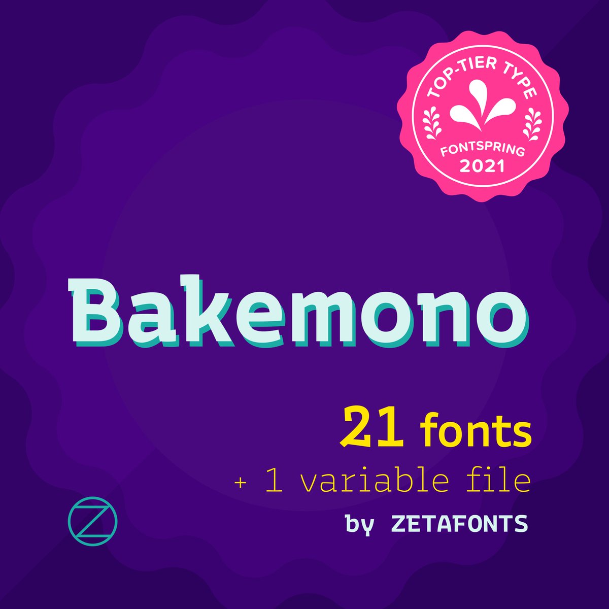 fontspring's tweet photo. Bakemono by @zetafonts was chosen as a #TopTierType family in our #Bestfonts2021! It mixes mechanical typewriter technology with inspiration from eastern brush calligraphy. View the entire list at https://t.co/m0NYhH8Lr5! https://t.co/GpxD1PW34j