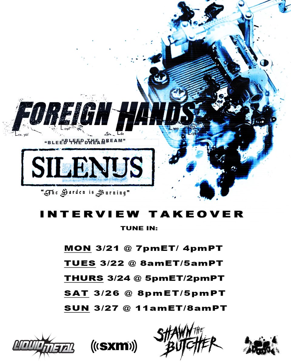 Today and all this week <a href="/SXMLiquidMetal/">liquid metal</a> ! <a href="/ShawnTheButcher/">Shawn</a> interview w/ <a href="/foreignhandsDE/">Foreign Hands</a> <a href="/SilenusBand/">SILENUS</a> 
🤘🏼🤘🏼