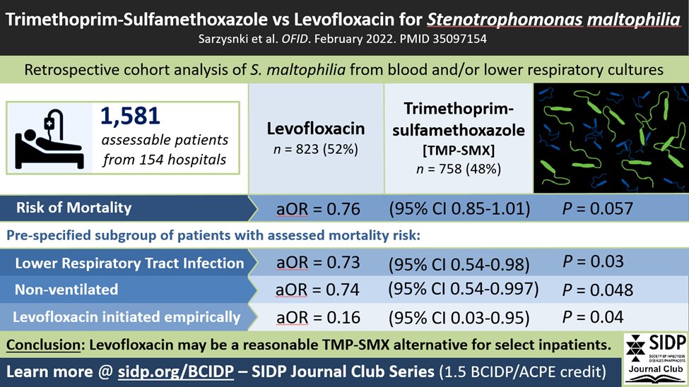 Deciding on empiric treatment of S. maltophilia infections? Van Nguyen, Alexis Thumann, Michael Wankum &amp; <a href="/kristadgens/">Krista Gens</a> discuss TMP-SMX vs levofloxacin for S. maltophilia in our latest <a href="/SIDPharm/">SIDP</a> Journal Club Series release (sidp.org/BCIDP), worth 1.5h of ACPE/BCIDP credit!