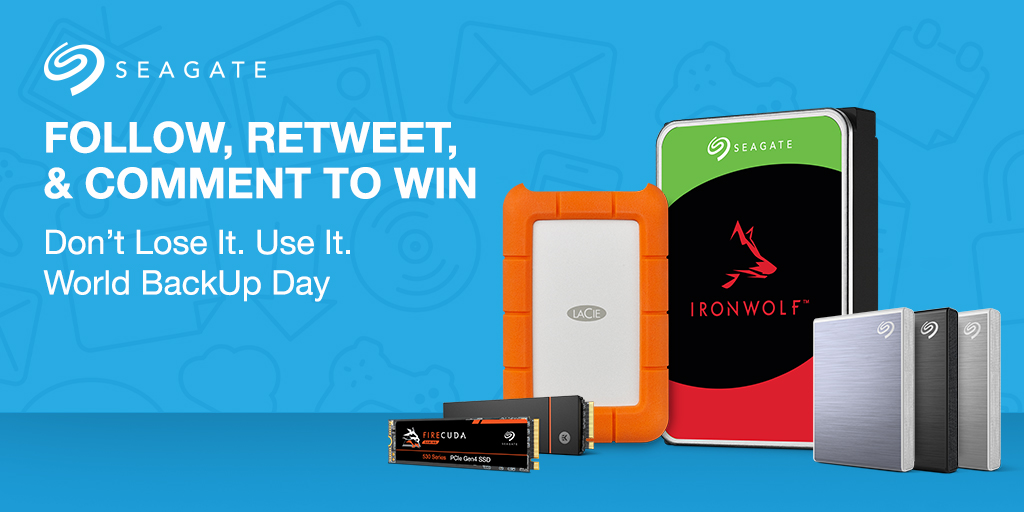seagategaming's tweet photo. 🎉 #WorldBackUpDay Giveaway! 🎉

To win 1️⃣ FireCuda 530 2TB, 1️⃣ IronWolf Pro 20TB, 1️⃣ Rugged SSD, or 1️⃣ One Touch SSD:

➕ Follow us
➕ RT with your answer 👇
➕ “What’s the first thing you'd back up on your new drive?”

T&amp;C: https://t.co/stY4JRNC7c https://t.co/JOd3I8Z8DR