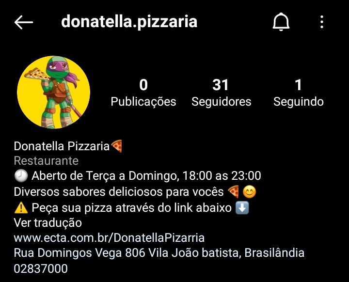 oi gente, a minha mae vai abrir a nova pizzaria dela essa semana e eu gostaria de pedir pra vcs seguirem o insta da pizzaria la no insta pq esse novo negocio é MUITO importante para a minha mae etenho certeza q isso deixaria ela muito feliz 
o link do insta ta qui em baixo
