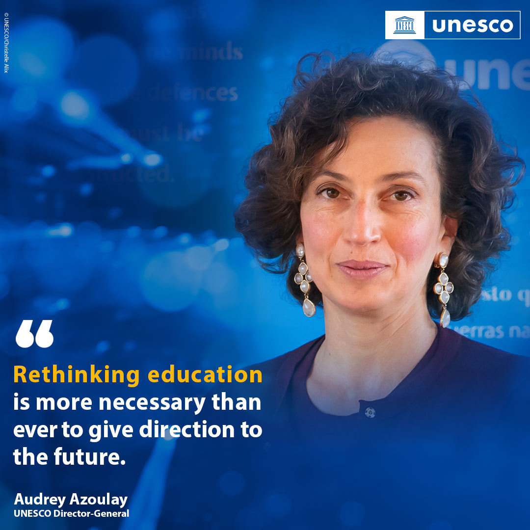 “Tomorrow’s #education needs to make more room for participation and contribution of the entire educational community and of society at large.” - <a href="/AAzoulay/">Audrey Azoulay</a> 

Check out <a href="/UNESCO/">UNESCO 🏛️ #Education #Sciences #Culture 🇺🇳</a>’s #FuturesOfEducation report: 

👉 on.unesco.org/3mVQcbS