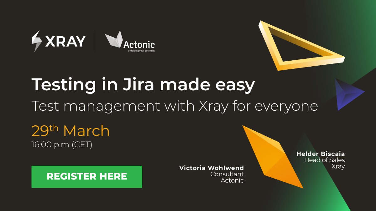 XrayApp's tweet photo. Level up your test management knowledge! 🤓 Join us on March 29th and learn how #testing can be easy and beneficial for everyone in this webinar presented by @actonic_de in partnership with #XrayApp. Register now 👉 https://t.co/6UkQENx8mC https://t.co/sqcQvjG37j