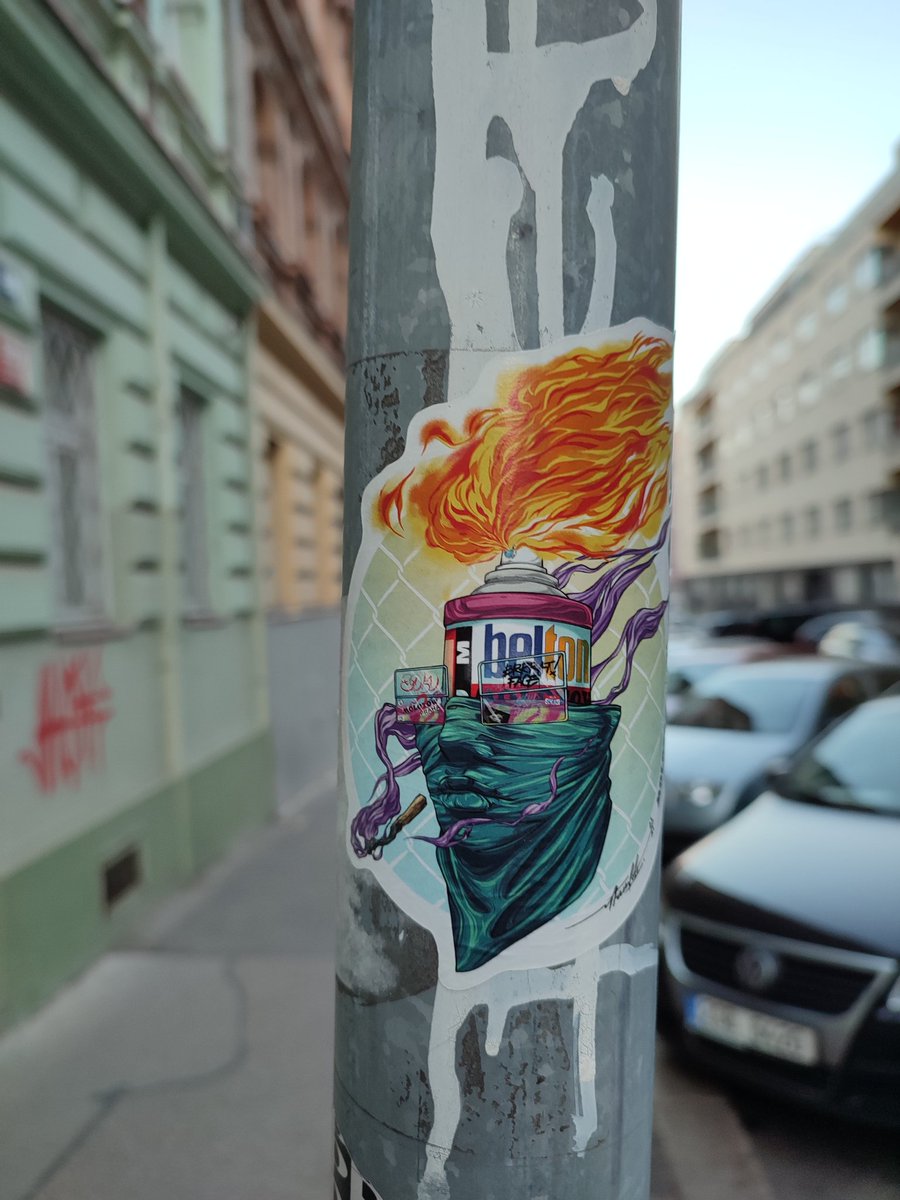 StanSolo9's tweet photo. Spotting your artworks sticked in the streets is the best part #thenoface #molotowpraha #molotow https://t.co/ANmqAR6V5L