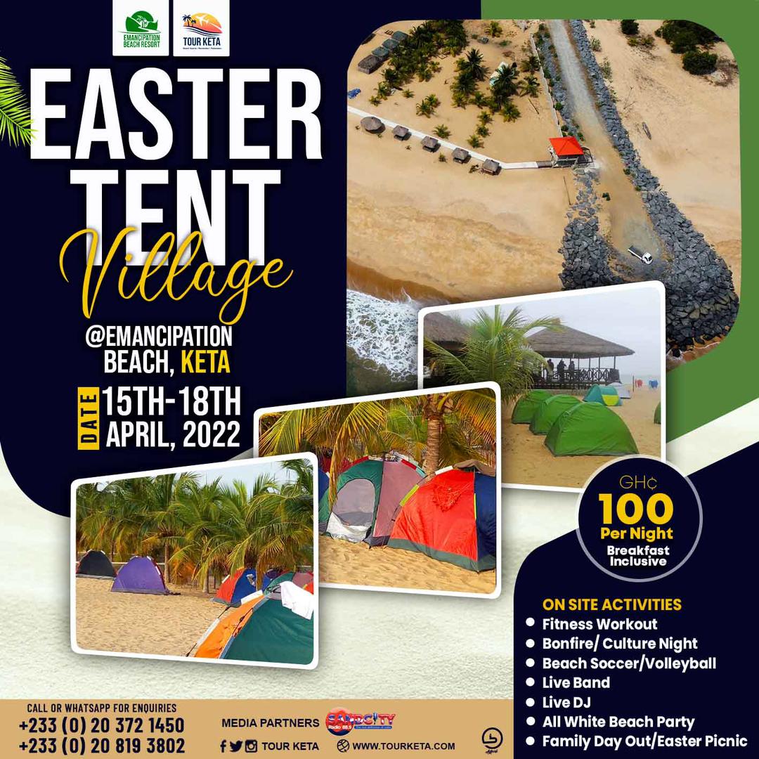 Freddie_GH's tweet photo. "Adventure Is Calling, Easter in Keta is going to be a blast”!

Tell a friend about the “Easter Tent Village” @ the Emancipation Beach 🔥🔥🔥

Book your spot NOW for the adventure on the Golden &amp; Sandy Beaches

#VisitKeta #SandCity #EmancipationBeach

🔗https://t.co/4Ru4tht1H6 https://t.co/L4uCEgOOU9