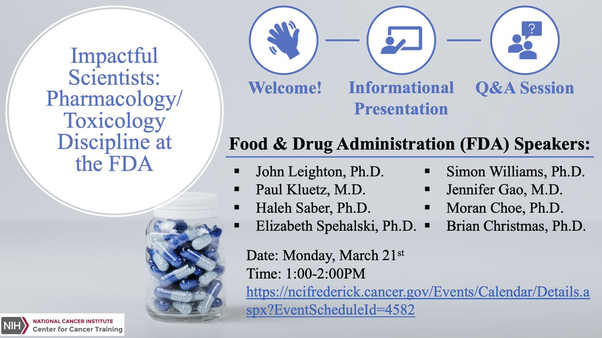 Starting now! Come learn about potential career opportunities at the FDA.
ncifrederick.cancer.gov/Events/Calenda…