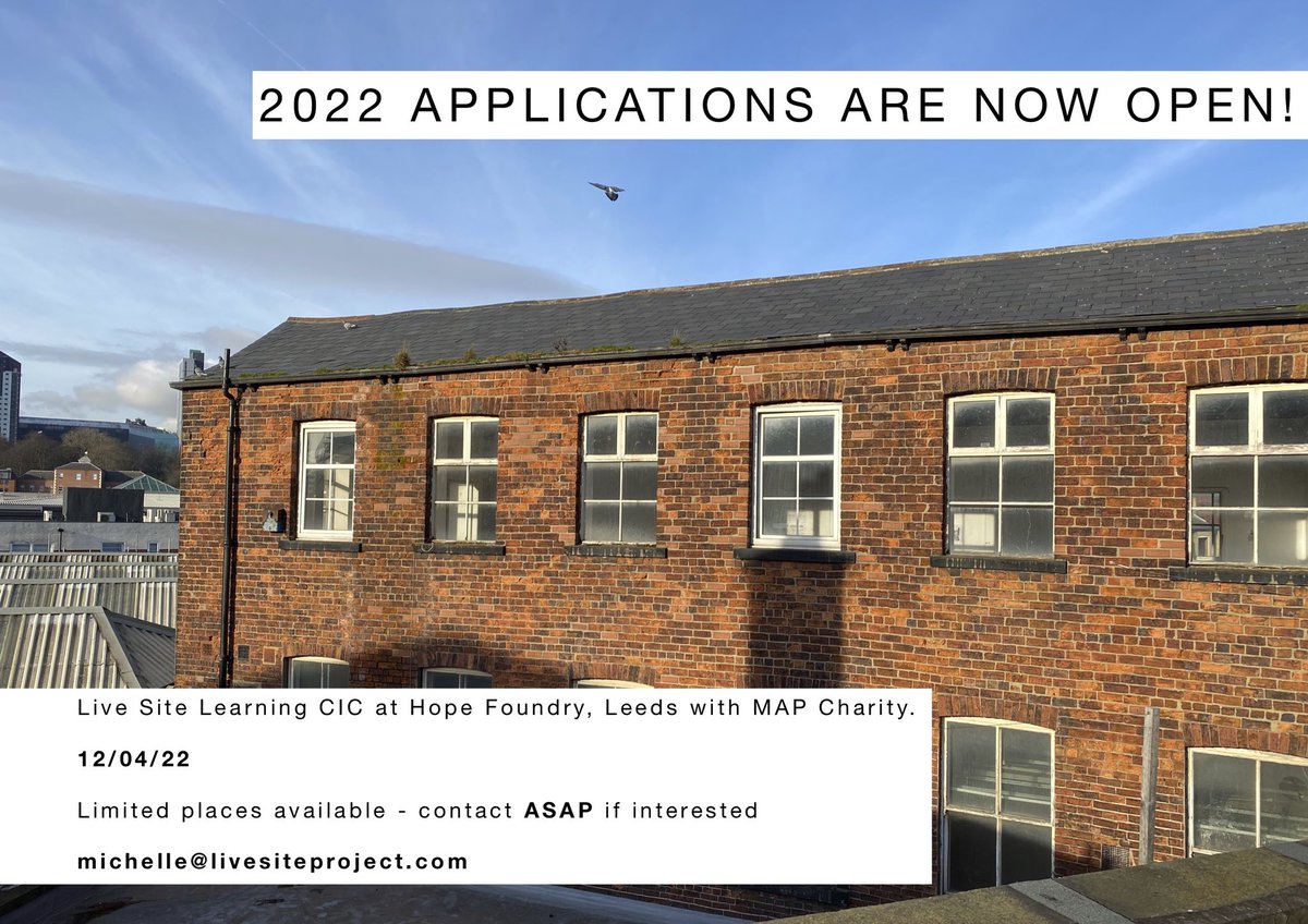 Live Site Learning CIC (@livesitelearn) on Twitter photo Applications are now open! We have a workshop at the amazing <a href="/MAP_Charity/">MAP Charity</a> hope foundry in Leeds on 12/04/22! Do get in touch if you would like to be a part of this great opportunity! <a href="/RIBAYorkshire/">RIBA Yorkshire</a> <a href="/Leedsarchitects/">Leeds Society of Architects</a> <a href="/_projectoffice/">Project Office Leeds</a> <a href="/WeAre_LCB/">Leeds College of Building</a> #architecture Applications are now open! We have a workshop at the amazing <a href="/MAP_Charity/">MAP Charity</a> hope foundry in Leeds on 12/04/22! Do get in touch if you would like to be a part of this great opportunity! <a href="/RIBAYorkshire/">RIBA Yorkshire</a> <a href="/Leedsarchitects/">Leeds Society of Architects</a> <a href="/_projectoffice/">Project Office Leeds</a> <a href="/WeAre_LCB/">Leeds College of Building</a> #architecture