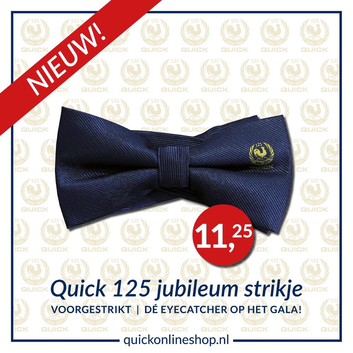 HVCVQuick's tweet photo. De prachtige jubileumstrikken zijn, een kleine twee weken voor het jubileumgala, binnengekomen! Deze jubileumstrik maakt je outfit voor het jubileumgala helemaal af! Bestel daarom nu snel dit collector's item via de webshop! #Quick125!
https://t.co/yo0ZhMhZZN https://t.co/3mUuCilZEF