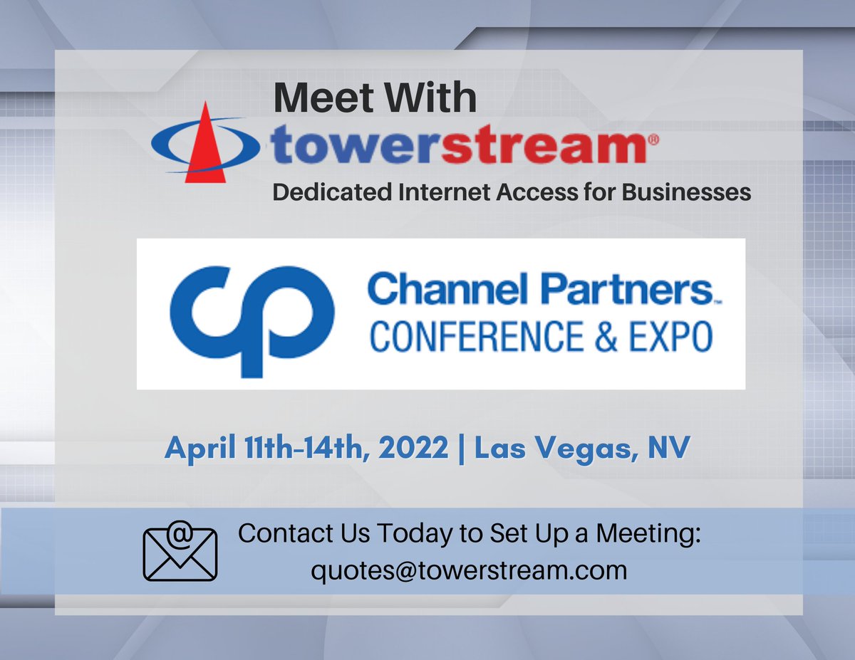 Towerstream's tweet photo. Towerstream is excited to be attending #CPExpo2022 in Las Vegas this April! Don't wait--email us at quotes@towerstream.com to set up a meeting with our Channel Managers, and use the link in our bio to check out our website for more information. See you there! #CPExpo #LasVegas https://t.co/xbIg8v9LHd