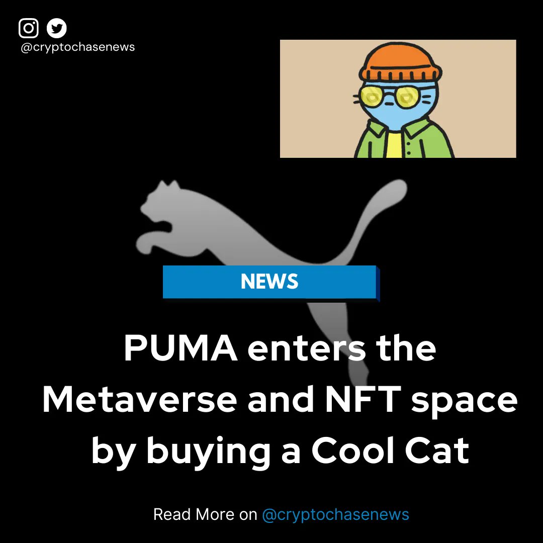 cryptochasenews's tweet photo. Puma and NFTS!

#bitcoin #blockchain #crypto #ethereum #btc #money #forex #entrepreneur #investing #trading #investment #invest #stocks #trader #cryptotrading #business #cryptocurrencies #forexsignals #motivation #cryptonews #investor #finance #bitcoins #eth #bitcoinnews https://t.co/s4mqJsc2bH