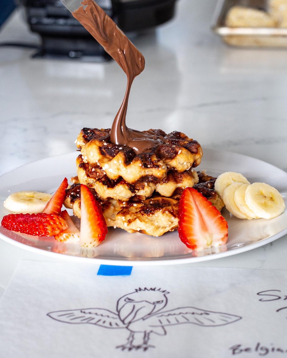 TulipStKitchen's tweet photo. To celebrate a bird that looks straight out of Jim Henson’s Creature Shop, the Shoebill Stork, we’ve cooked up some Belgian Liege Waffles. The pearl sugar in the dough of these yeast risen waffles forms a crispy, crackly caramelized crust on the outside. #animalbread https://t.co/DP1teVtVMi